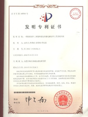 三人行-三相循環流化床微電解反應工藝及反應器發明專利證書